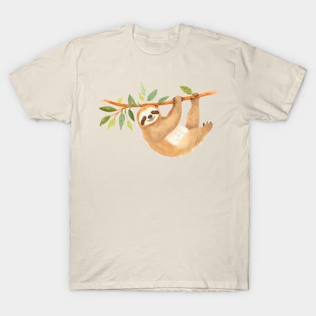 Kawaii Sloth Watercolor T-Shirt by Odd World